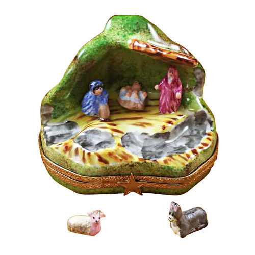 Rochard Nativity with 2 Removable Animals Limoges Box