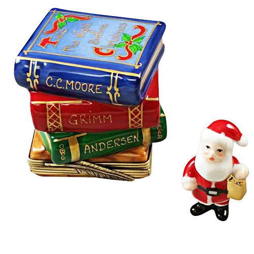 Rochard Twas Night Before Christmas Stack of Books with Removable Santa Limoges Box