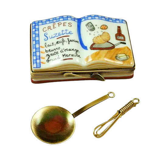 Rochard Crepe Suzette Cookbook with Whisk and Spoon Limoges Box