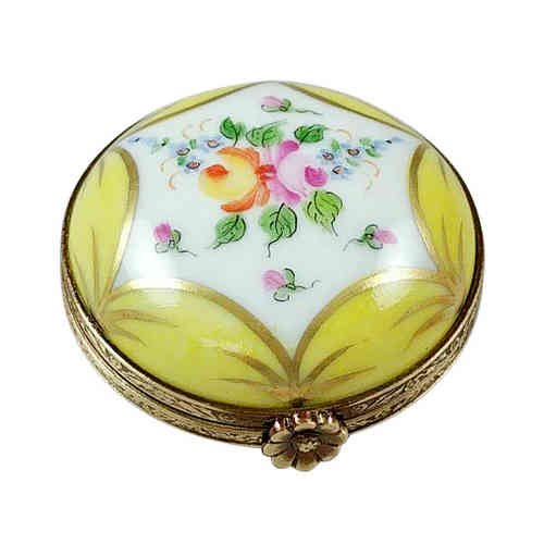 Rochard Yellow Round with Flowers Limoges Box