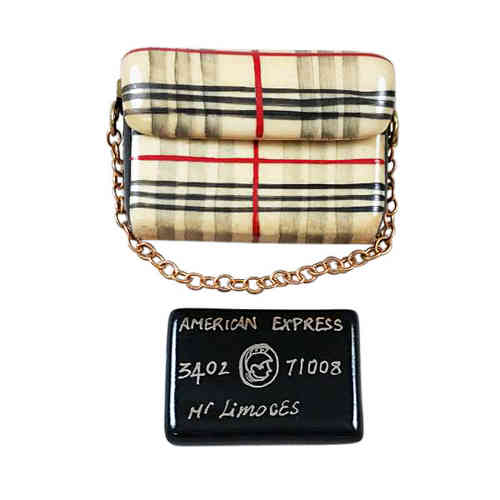 Rochard Burberry Purse with Black American Express Credit Card Limoges Box
