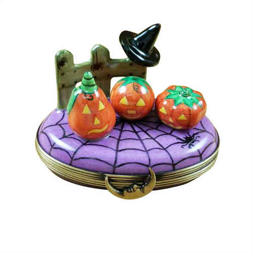 Rochard 3 Pumpkin Scene with Witch Hat Limoges Box