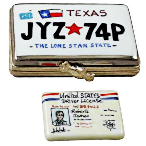 Rochard Texas License Plate with Driver's License Limoges Box